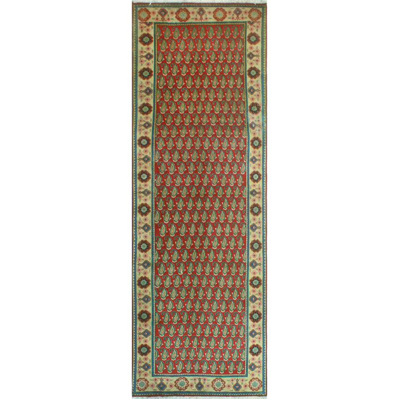 One-of-a-Kind 3'3" x 9'8" 1980s Runner Wool Area Rug in Beige and Blue