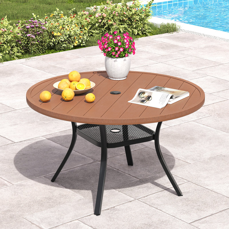 Round Patio Dining Table, Brown