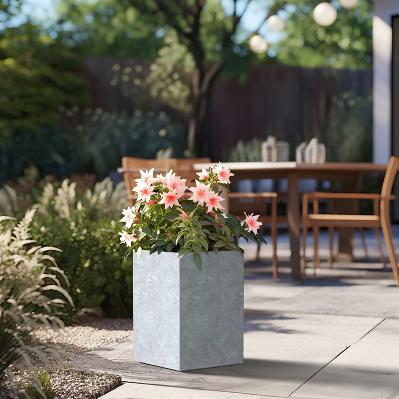 Jabrayah Handmade Planter Box, Soft Slate, 16" H x 11.5" W x 11.5" D