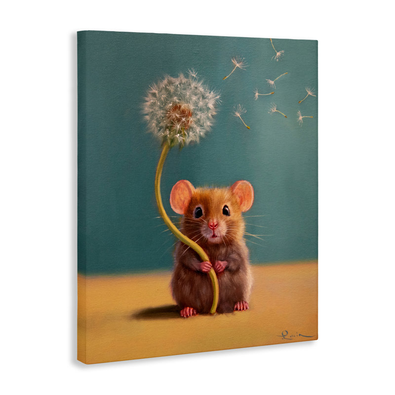 «Tiny Wishes Mouse» et toile de pissenlit, conception par Lucia Heffernan, H 20 po x l 16 po