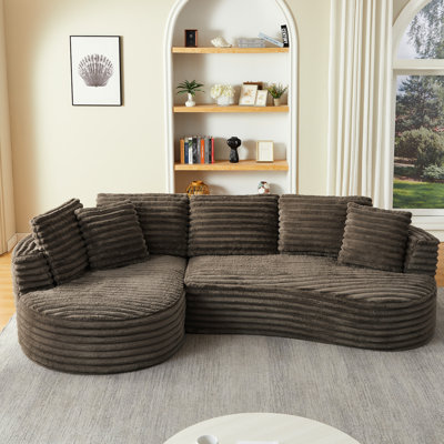 Luxurious Modern Dark Brown Corduroy Sectionals, No Assembly Needed