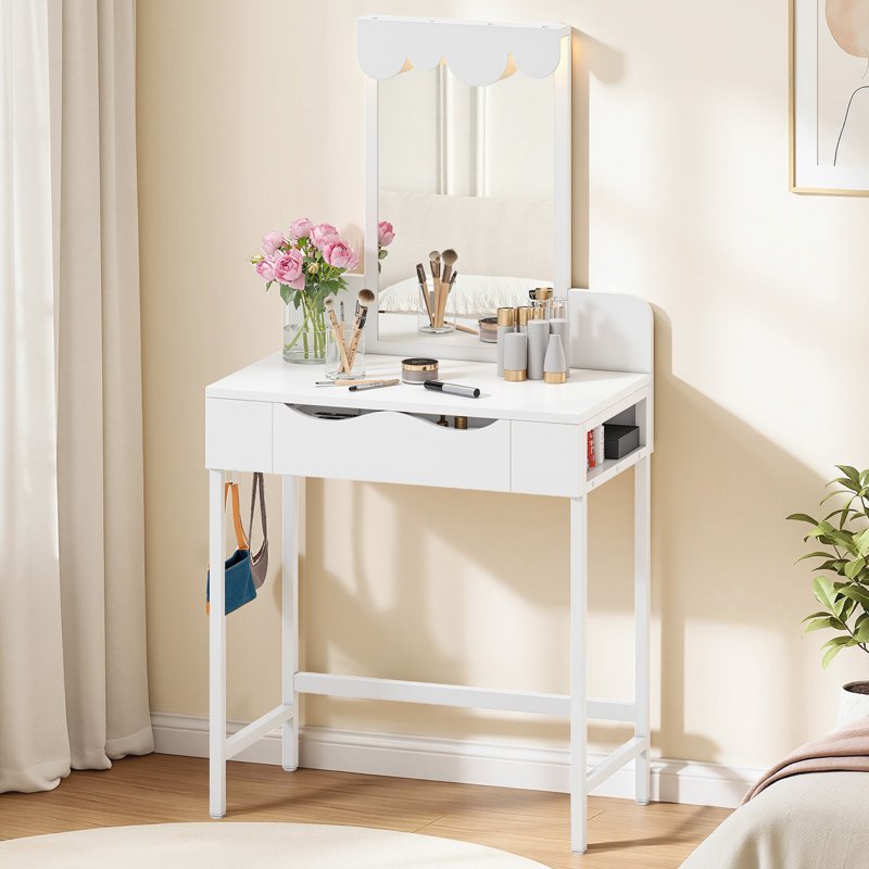 Cloud-Shaped Dressing Table with Mirror 70x40x140 cm, White