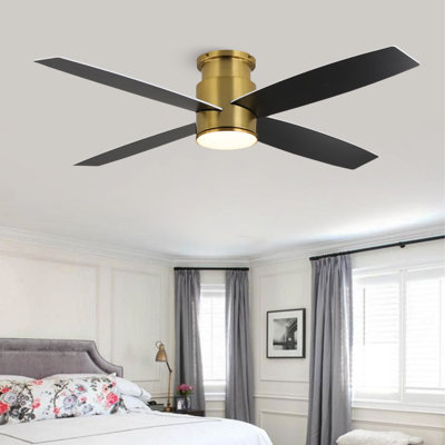 Bonnitta 4-Blade LED Metal and Wood Flush Mount Ceiling Fan