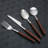 Stainless Steel Flatware Set With Walnut Wood-Inspired Handles - Knives, Forks, Spoons For Dining