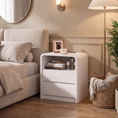 Modern 25" Tall Wood Nightstand With Charging Station, 2‑Drawer Bedside End Table With USB Ports, Mid‑Century Style For Bedroom