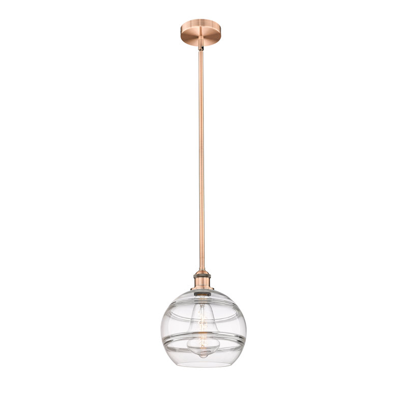 Mini-luminaire suspendu avec tige 6 po Edison Bienes-616-G556, H 11,13 po x l 10 po x P 10 po, Transparent, Cuivre antique