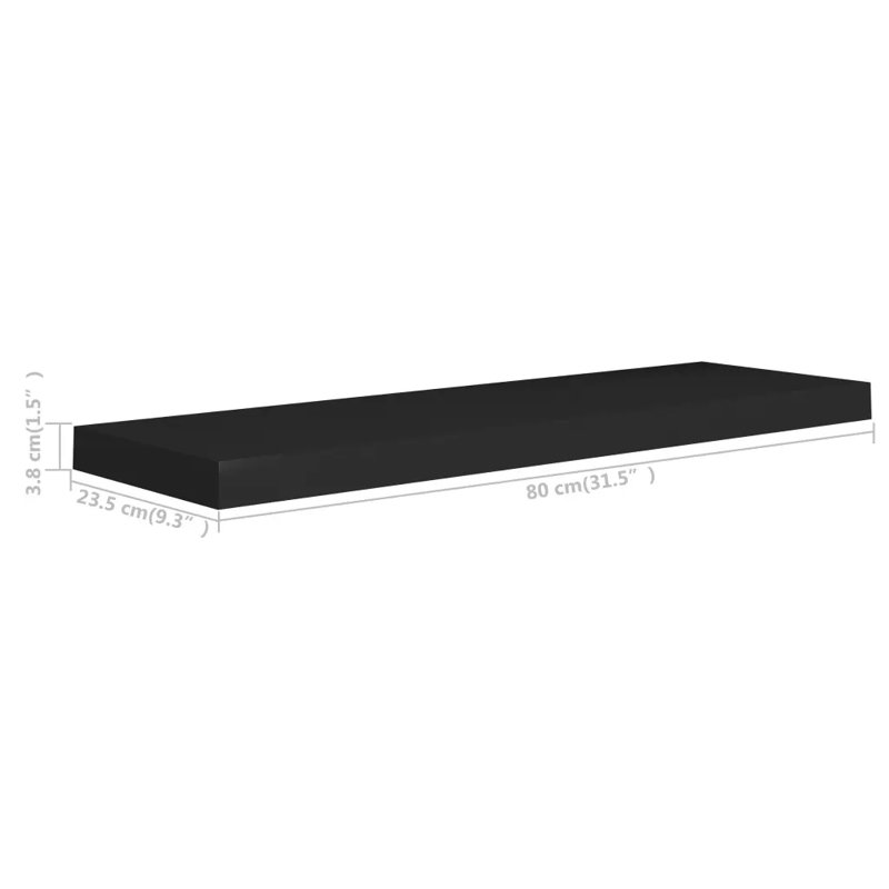 Arson 2 Piece Floating Shelf, Black, 3.8cm H x 23.5cm W x 80cm D