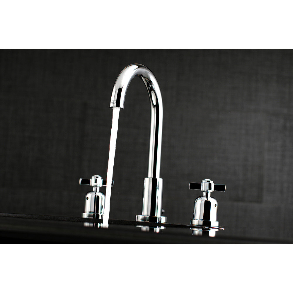 Kingston Brass Millennium Two-Handle 3-Hole Deck Mount Widespread Bathroom Faucet with Brass Pop-Up Drain, Polished Chrome