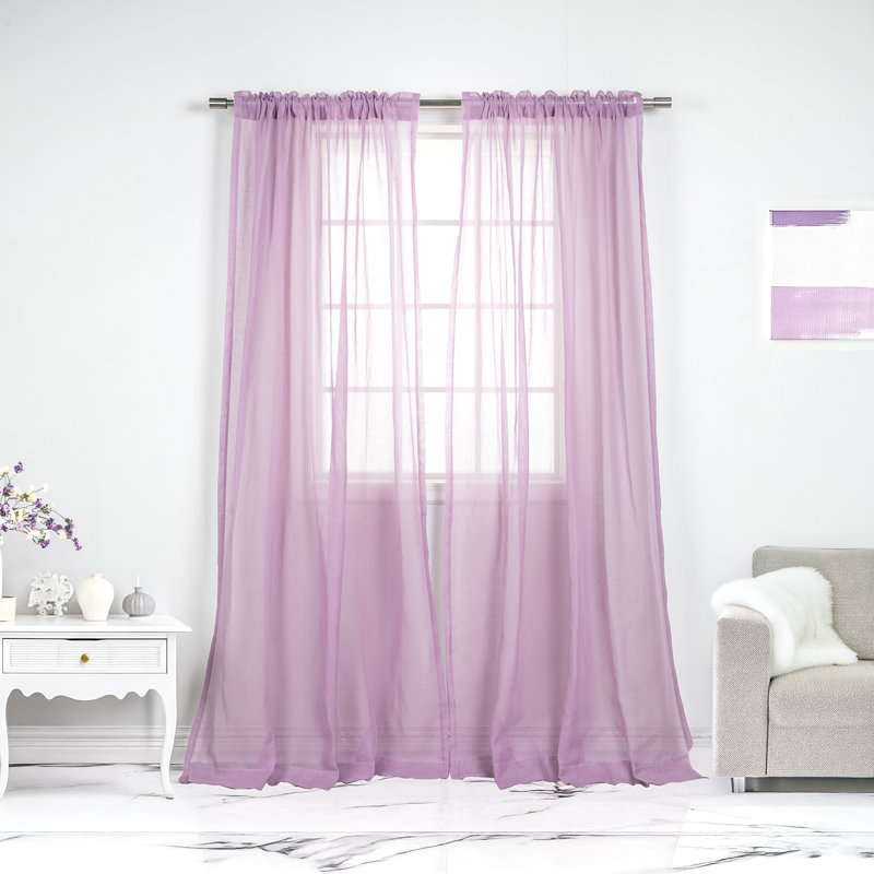 Paire de rideaux semi-transparents avec passe-tringle Rayna, Orchidée, L 52 po x L 84 po