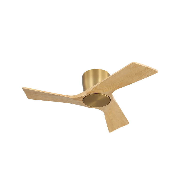 Plafonnier encastré blanc standard 36 po avec 3 pales en bois massif et télécommande, Gold, Natural Wood Grain, 36