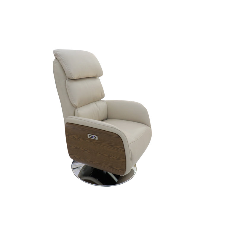 Deshaun Leather Swivel Power Recliner, Sand Genuine Leather
