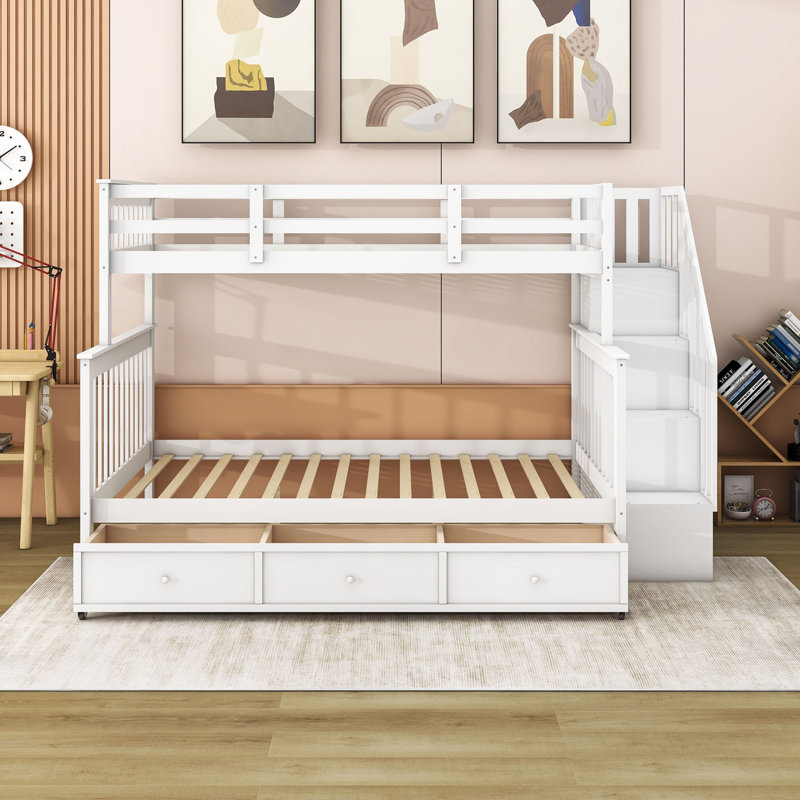 Goldean Kids Twin Over Full Bunk Bed with Drawers, White