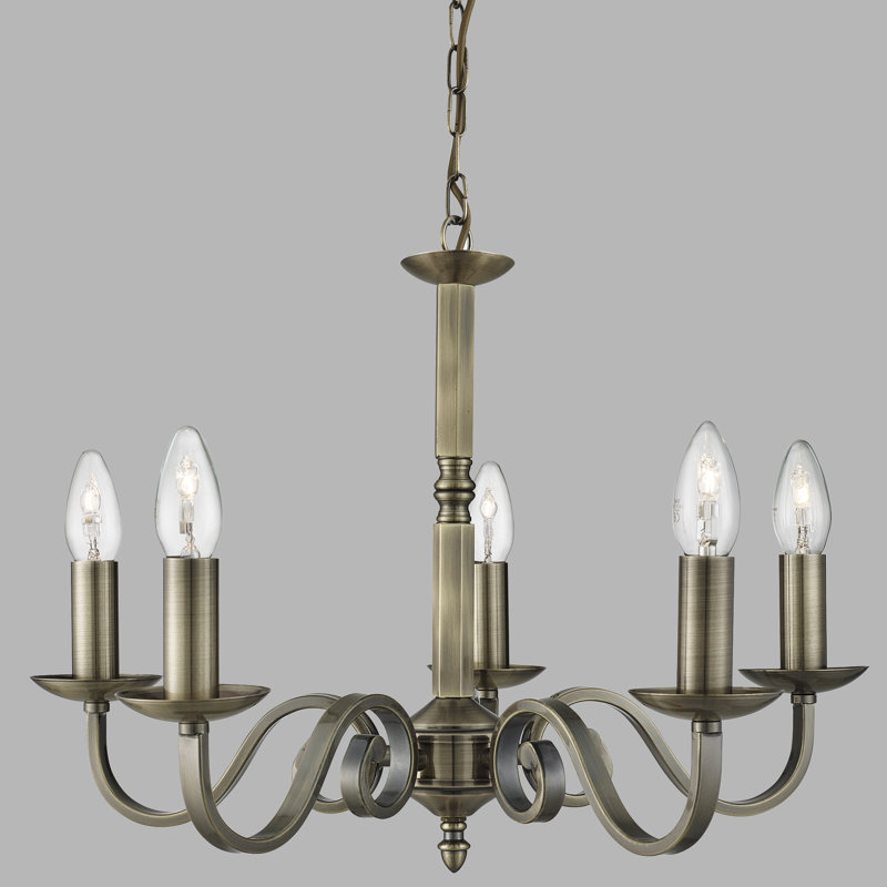 Caroga 5 - Light Candle Style Chandelier, Plated