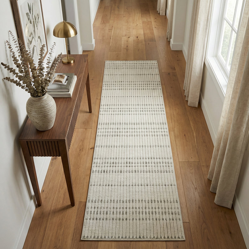 Rug Branch Hunter 2' x 10' (2'2" x 10') Cream/Beige Geometric Indoor Runner Rug, Contemporary, Low Pile, Stain-Resistant Hallway Carpet - Entryway, Mudroom, Bedroom, and Kitchen