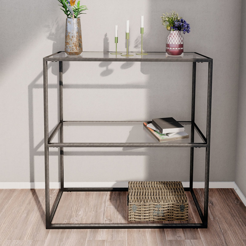 80cm Glass Top Console Table, Black
