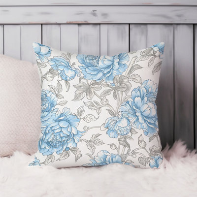 Floral Blue Flowers Pattern I Cottage Throw Pillow Cover