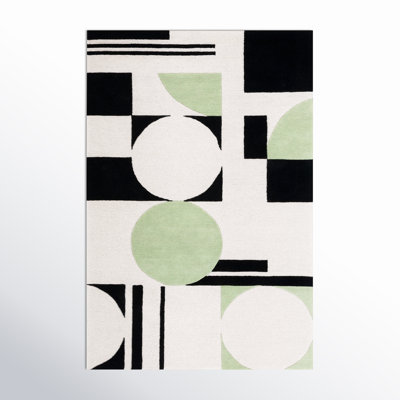 Felipe Handmade Wool Green / Black/ White Rug