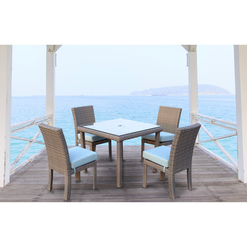 Losey 4 - Person Wicker Patio Dining Set with Square Table, Espresso, Sesame Sunbrella® Linen