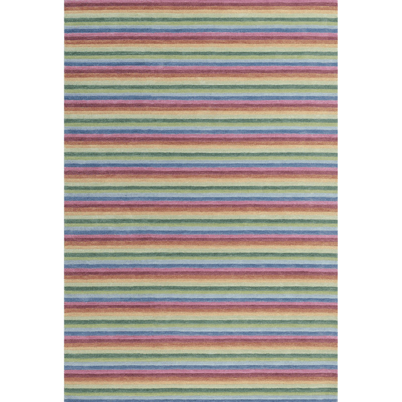 Surrey Stripe Hand-Tufted Plush Wool Rug High-Low Rainbow Multicolor, Rectangle 8'6" x 12'6"