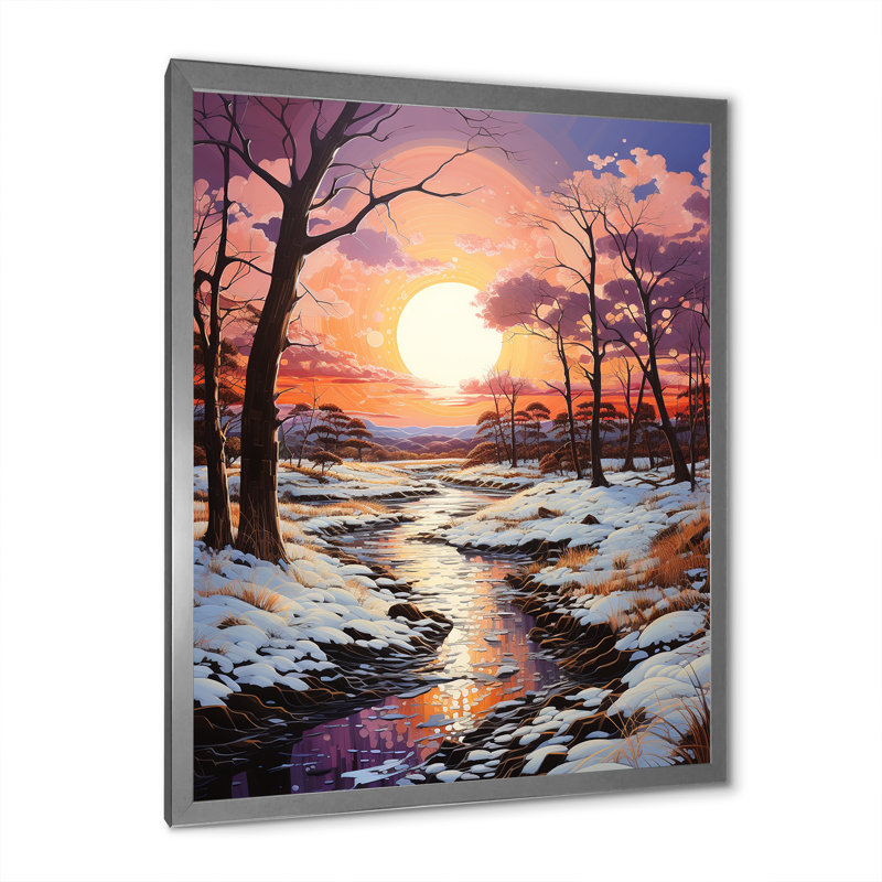 Sky Symphony In Winter II - paysage et nature, art mural sur toile, H 32 po x l 16 po x P 1 po, Cadre photo argenté