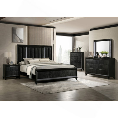1pc Modern Contemporary Transitional Black Textured Finish 5-Drawer Storage Tall Chest Wooden Solid Wood Bedroom Living Room Home Storage Drawers Furn