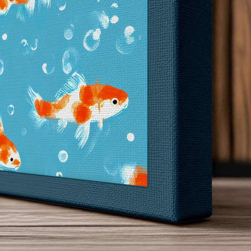 Dancing Goldfish Tropical - Print, 24x16 - 61.0 x 40.6 cm, Teal Border