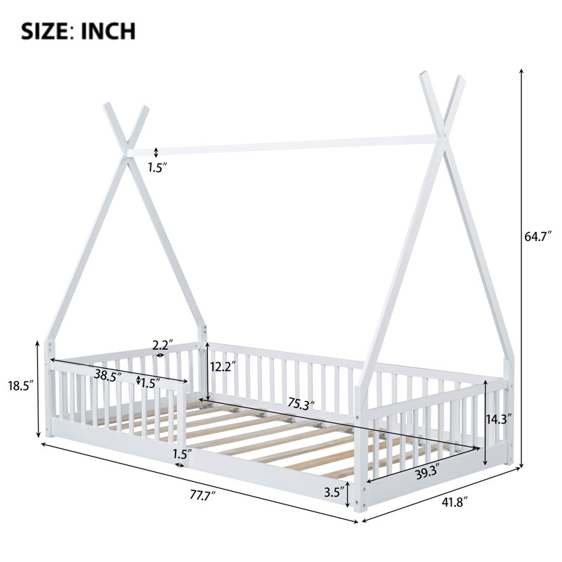 Lit simple en bois avec clôture, Blanc