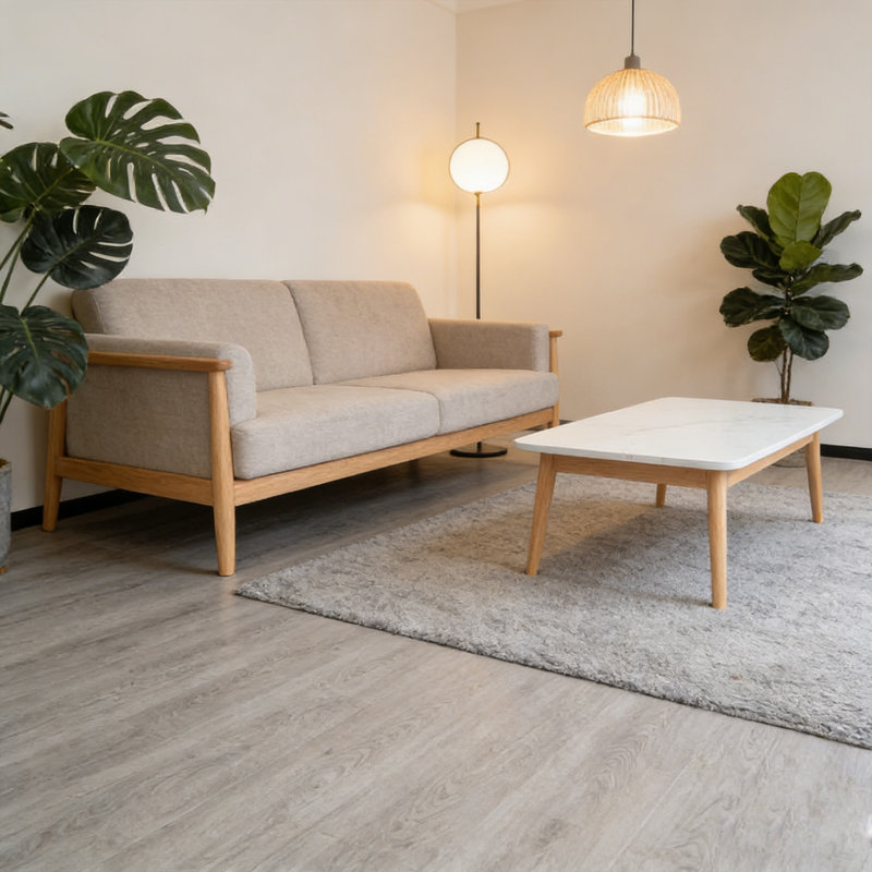 Self-adhesive vinyl floor tiles. Easy peel-and-stick installation allows one person to complete DIY flooring projects. Wood-grain self-adhesive floor tiles, 36 inches × 6 inches, 54 tiles per package (covers 81 Sq.Ft). Ideal for indoor home renovations.