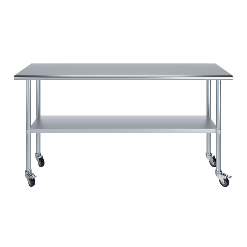 Table de préparation à roulettes express en acier inoxydable H 35 po x L 60 po x P 18 po avec tablette réglable et roulettes verrouillables Express KitchQuip