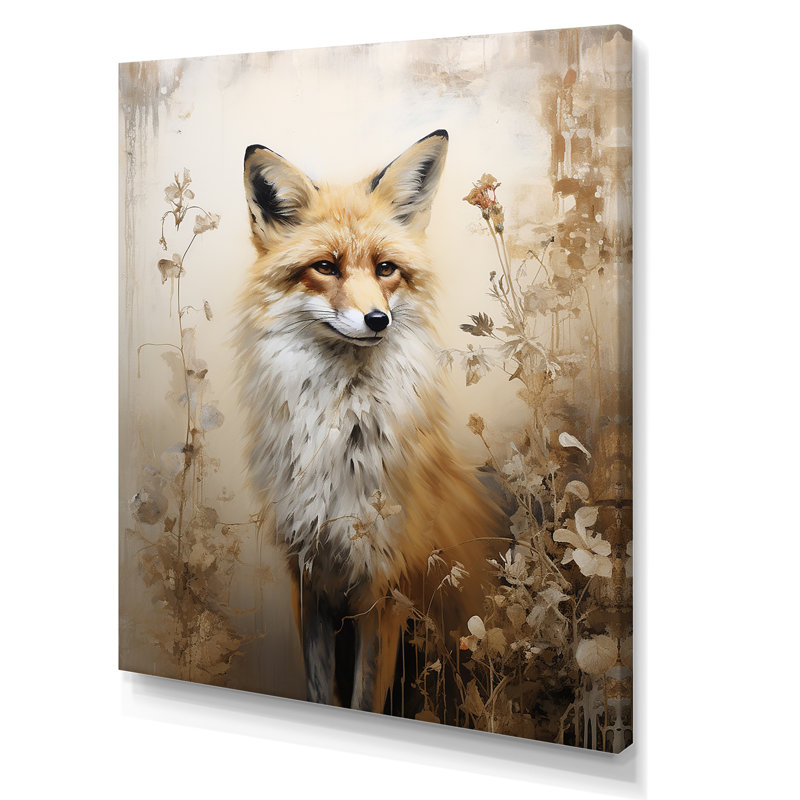 Portrait minimaliste de renard dans la forêt I - art mural renard, Toile tendue, H 32 po x l 24 po x P 1 po
