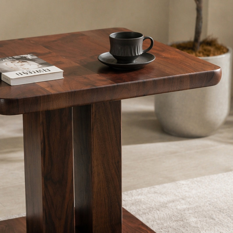Table basse rectangulaire moderne en bois de noyer brun foncé Ajoutez une atmosphère calme et confortable à votre maison. Table basse en MDF, noyer, autocollant texturé brun foncé, table d'appoint.