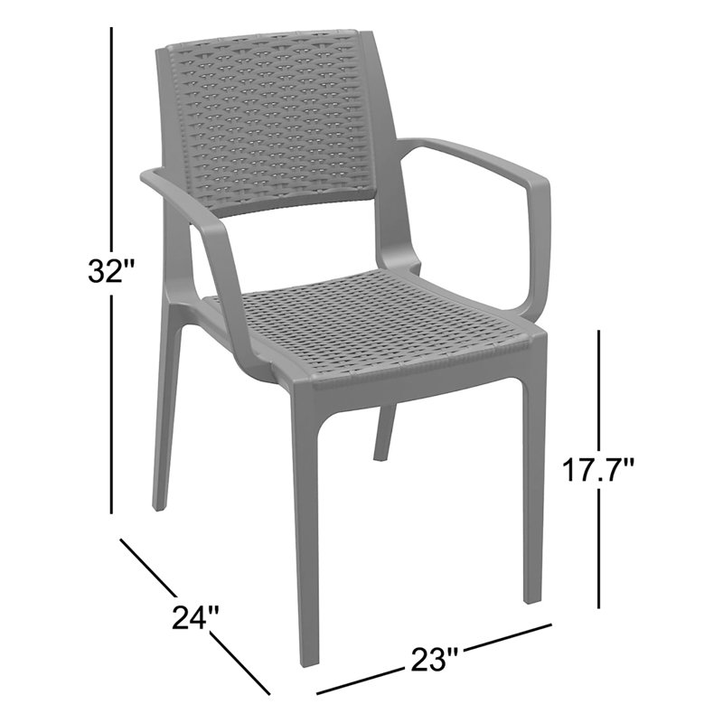 Ramseur Stacking Plastic/Resin Patio Dining Armchair, Brown