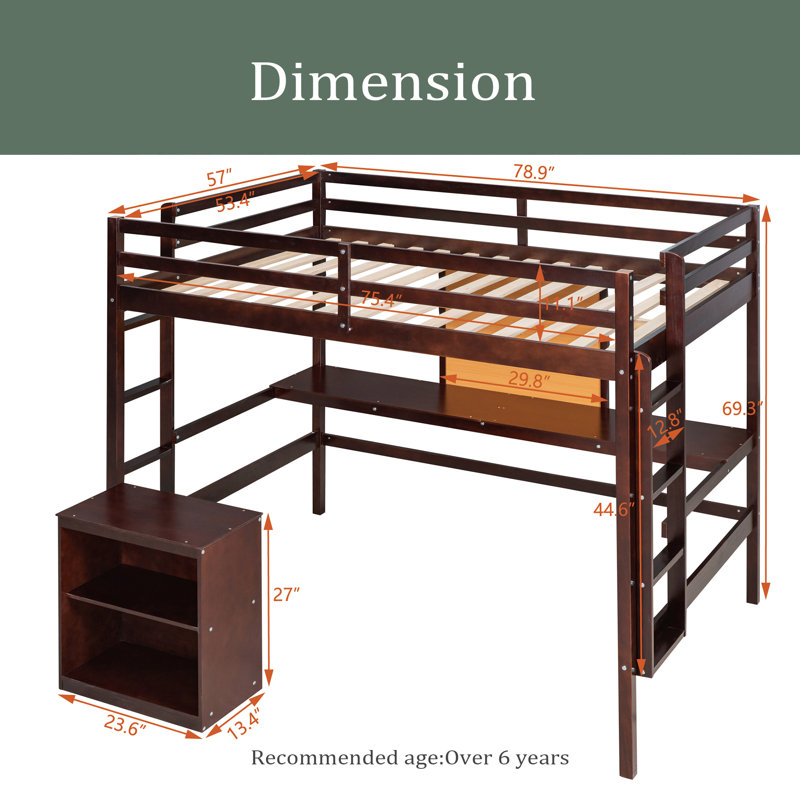 Lit mezzanine double avec bureau intégré Gleich, Espresso