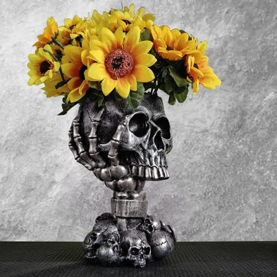 Skull Planter, Gothic Planter For Halloween Decor – Steam Punk Design With Gears, Small Resin Flower Pot With Drainage, Unique Vase For Indoor/outdoor Plants