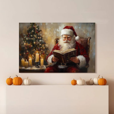 1pc Framed Broxton Painting Santa Claus, reading books, classical realistic style Decor Print Vintage Wall Poster Home Decor Perfect Gift for Modern A