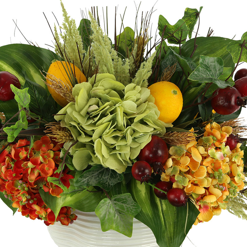 Mixed Hydrangea And Fruit Floral Arrangement