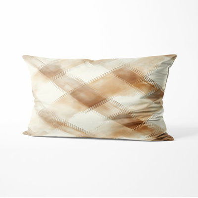 Country Farmhouse Cushion - Brown Warm Sand Plaid Printed Throw Pillow