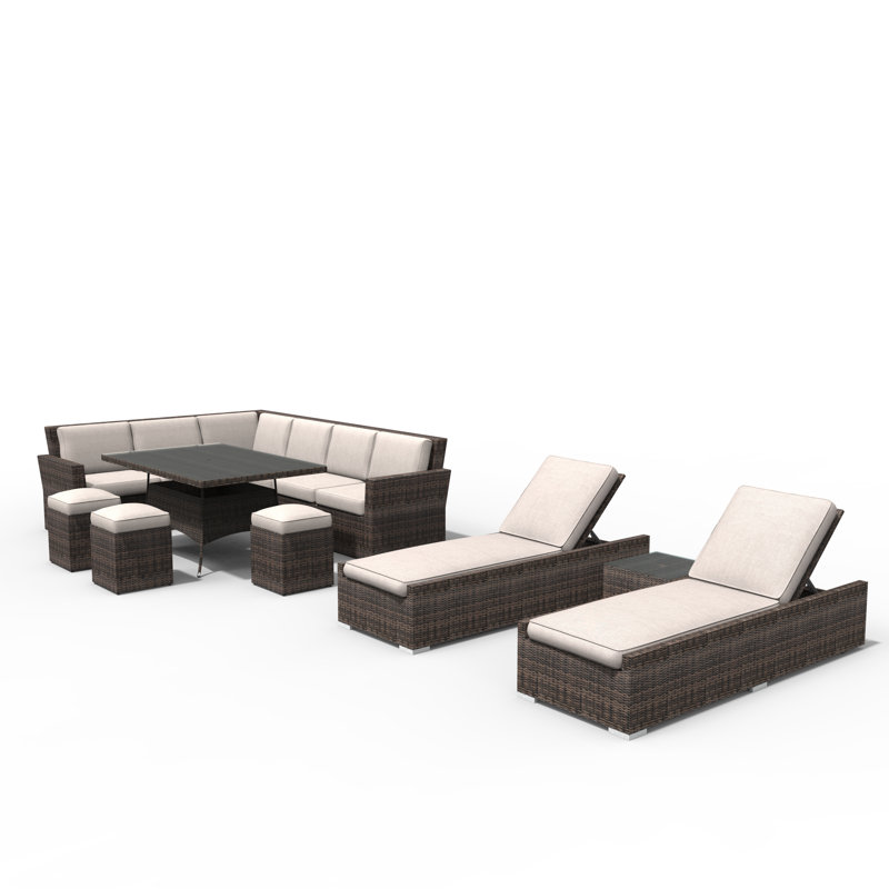 Ensemble de conversation modulaire en rotin 11 pièces avec coussins