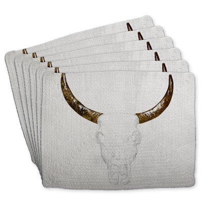 Bull Skull Braided Polyester Placemats Set of 6 Home Decor