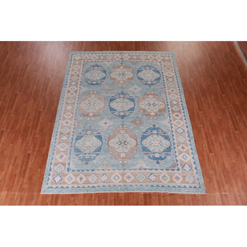 Tapis géométrique bleu Oushak 9 x 12