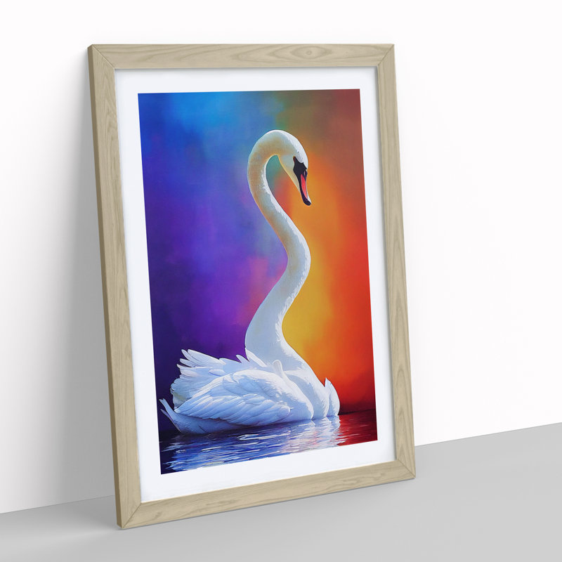 Unique Swan - Wall Art, 48cm H x 36cm W, Oak Framed Paper, White