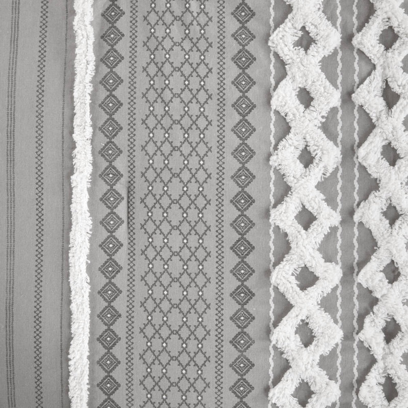 Ensemble d'édredon en coton 3 pièces, Édredon pour grand lit + 2 taies décoratives, Gris