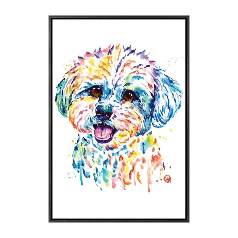«Bichon» par Lisa Whitehouse - impression d'art graphique, H 26 po x l 18 po x 1,5 po, Toile avec cadre noir patiné