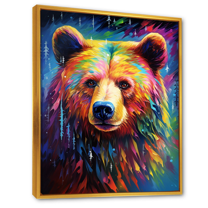 «Colorful Poppart Bear Majesty», reproduction sur toile, H 40 po x l 30 po x P 1,5 po, Cadre flottant doré