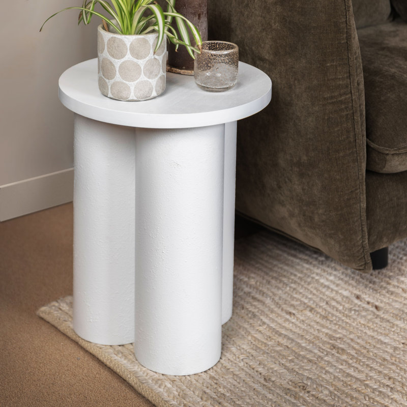 Quinn Round Mango Wood and Cane Coffee Table, White