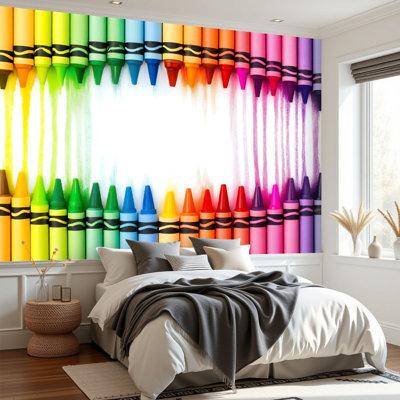 Wall Mural Peel and Stick Wallpaper Color Crayons Kindergarten Kickoff Baby Shower Kids Birthday Rainbow Self-Adhesive Removable Contact Paper Wall Decor for Living Room Bedroom 69"H x 96"W