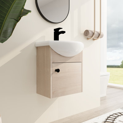 Meuble-lavabo mural simple à une porte avec lavabo en céramique 18 po Brasi