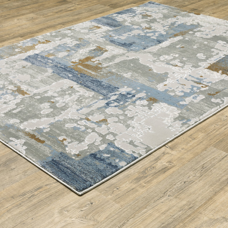 Abstract Machine Made Area Rug in Blue and Gray, Rectangle 9'10" x 12'10"