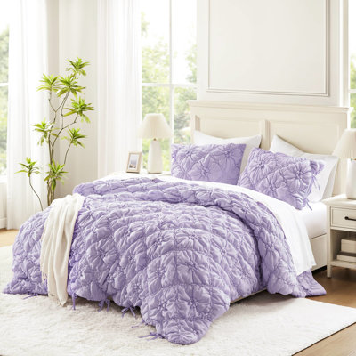 Édredon simple de 2 pièces, matelassage floral et broderie décontractée, surface en microfibre douce nuage, chaleur légère toutes saisons, coffre-fort facile à entretenir, 2 pièces idéales, détails de cravates brodées, moelleux