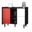 Buffet Buffet, armoire de rangement noire avec portes rouges, 2 tiroirs avec un style de panneau unique et 2 compartiments de rangement ouverts, armoire de bar moderne-123123281